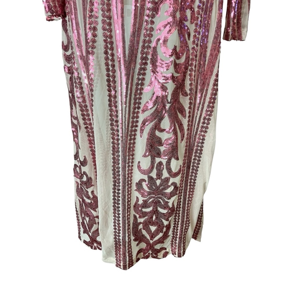 Boho Pink Sequin Glam Mesh Duster Size Small - image 8